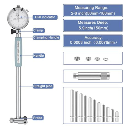 HDLNKAK Dial Indicator Bore Gauges Set with 2"-6" Range, 0.001" Accuracy - color: White