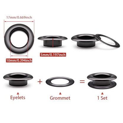 SEMINI 100 Sets 10mm Gunmetal Grommet Eyelet Kit for Fabric Leather Crafts - color: Gunmetal,10mm,100Set
