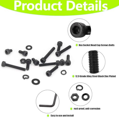 174Pcs M6 Screw,M6x8/10/12/16/20/25/30/35 mm Bolt kit,Hex Socket Head Cap Bolts,12.9 Grade Black Zinc Plated for 3D Printer - size: M6x8/10/12/16/20/25/30/35mm