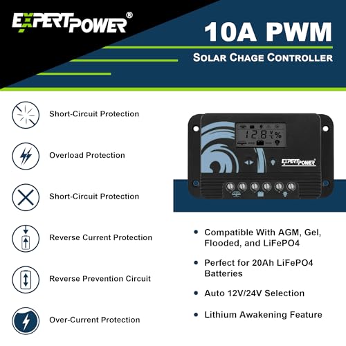 ExpertPower Solar Kit: 100W SunPower Flexible Panel, 12V 20AH AGM SLA Battery, 10A Controller, and Cables - Off-Grid DIY for Farm, Shed, Cabin, Lights - size: 240WH + 100W FLEXIBLE