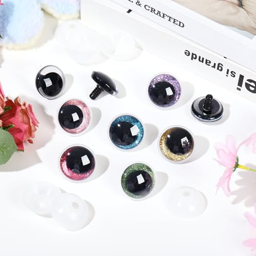 MUCUNNIA 120pcs 25mm 3D Sparkle Moon Safety Eyes for Amigurumi with Washers - size: 25mm