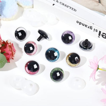 MUCUNNIA 120pcs 25mm 3D Sparkle Moon Safety Eyes for Amigurumi with Washers - size: 25mm