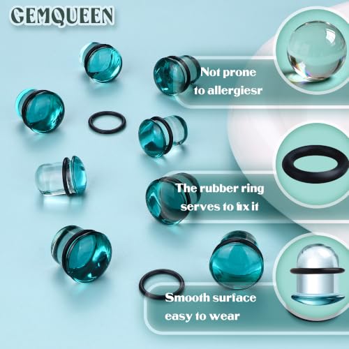 GEMQUEEN 24 Pcs 0.5mm Increments Glass Ear Stretching Kit Hypoallergenic - color: Blue, size: 13mm-16mm | 8pcs