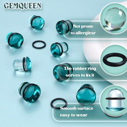 GEMQUEEN 24 Pcs 0.5mm Increments Glass Ear Stretching Kit Hypoallergenic - color: Blue, size: 13mm-16mm | 8pcs