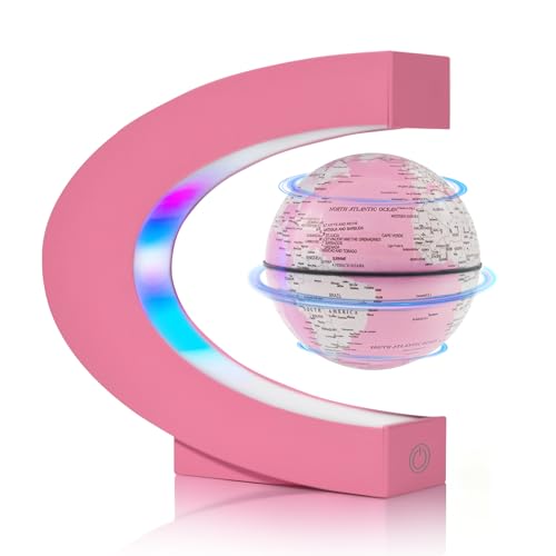 Flagest Magnetic Levitation Floating Globes with LED Lights, C Frame Floating Globe Lamp, Cool tech Gadgets for Home Office Desk Accessories, Gifts for Women, Ladies, Girls, Teachers, Colleagues(Pink) - color: Pink
