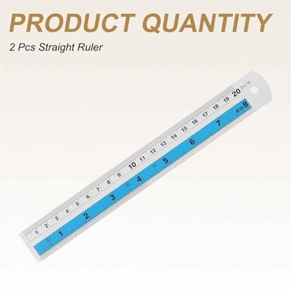 HARFINGTON 2pcs Metal Straight Ruler 20cm Metric SAE Aluminum Alloy Measuring Rulers Scale Tools with Hole for Measure Study Reading Classroom Office, Blue - color: Blue, size: 20cm