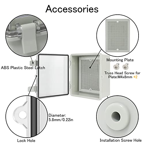 Junction Box IP65 Waterproof ABS Plastic Enclosure Hinged PC Clear Cover Electrical Project Box with Mounting Plate, Wall Brackets, Cable Glands 8.7"x 6.7" x 4.3"(220 * 170 * 110mm) - color: Clear Cover, size: 8.7"x 6.7" x 4.3"