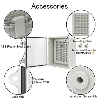 Junction Box IP65 Waterproof ABS Plastic Enclosure Hinged PC Clear Cover Electrical Project Box with Mounting Plate, Wall Brackets, Cable Glands 8.7"x 6.7" x 4.3"(220 * 170 * 110mm) - color: Clear Cover, size: 8.7"x 6.7" x 4.3"