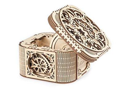 UGEARS Treasure Box w/Key (Secret Hidden Puzzle) 3D Wooden Puzzles for Adults - Wooden Model Kits for Adults Mechanical Models Difficult Puzzle Box Wooden Safe Brain Teaser, Hobby Set