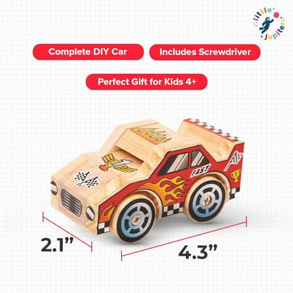 Little Jupiter DIY Wooden Kits w/Stickers - Building Kit - Stem Building Toys - Wood Crafts - Woodworking Kit - Wood Building for Ages 4-7 Yrs (Race Car) - size: Closed Wheel Race Car