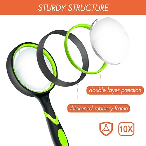 Leffis 6 Pack Magnifying Glass, 10X Non-Slip Handheld Reading Magnifier - color: 6 Pack(green*2/Yellow*2/Orange*2)