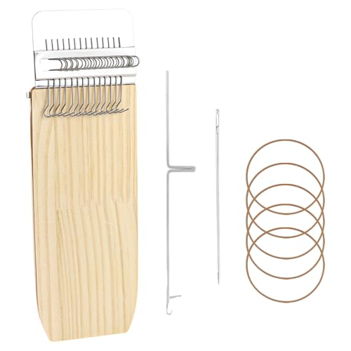 Wood Knitting Loom Kit - Mini Weaving Frame with Hook Rubber Bands for DIY Weaving, Mending Jeans, Repair Clothes, Making Scarves Tapestries（9.2 x 3 x 0.8 Inch）