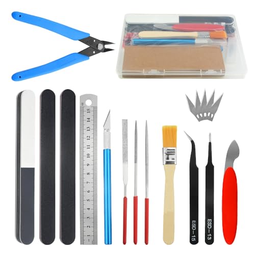 18Pcs Modeler Basic Tools Craft Set for Gundam Model Tools Kit with Plastic Box for Model Assemble Car Hobby Model Building Repairing and Fixing DIY Craft Kit