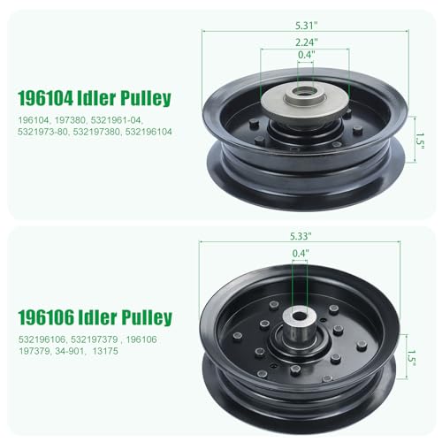 2 Pack 532196104 with 532196106 Idler Pulley for Husvqarna 54" Deck - color: T25 196104+2×196106