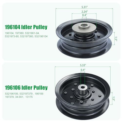 2 Pack 532196104 with 532196106 Idler Pulley for Husvqarna 54" Deck - color: T25 196104+2×196106