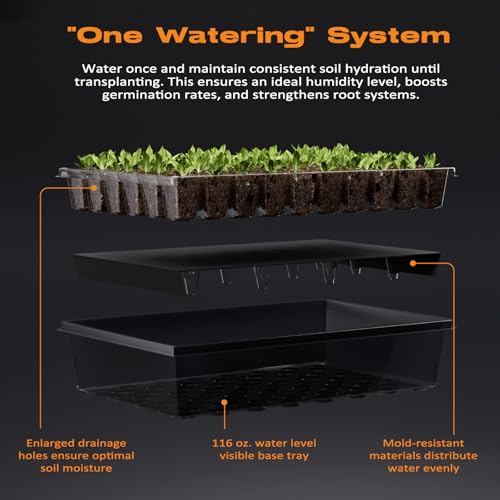Patigrow 60-Cell Self-Watering Seed Starter Tray with Grow Light, Seed Starter Kit with 4.07” Humidity Dome, Indoor Seedling Starter Tray, Seed Starting Trays for Plant Germination, Seeds Growing