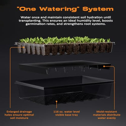 Patigrow 60-Cell Self-Watering Seed Starter Tray with Grow Light, Seed Starter Kit with 4.07” Humidity Dome, Indoor Seedling Starter Tray, Seed Starting Trays for Plant Germination, Seeds Growing