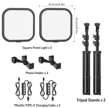 2Pack LED Video Light Kit, Hagibis 15W Photography Lighting Kit, 78" Dimmable Studio Lights with Tripod, 2500-8500K Stream Light for Video Recording, Game Streaming, Photography, Tiktok, YouTube