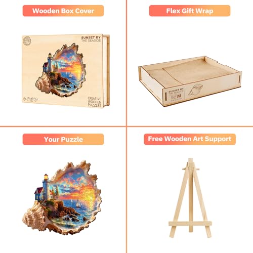 Jigfoxy Wooden Puzzles for Adults, Sunset by the Seaside Wood Puzzles Adult - color: Sunset By the Seaside, size: Large