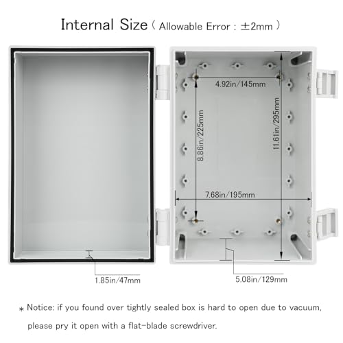 Junction Box IP65 Waterproof Electrical Box Outdoor ABS Plastic Project Box Hinged Shell Universal Enclosure Box with Mounting Plate, Wall Brackets, Cable Glands 11.8"x 7.9" x 7.1" - color: Grey, size: 11.8"x 7.9" x 7.1"