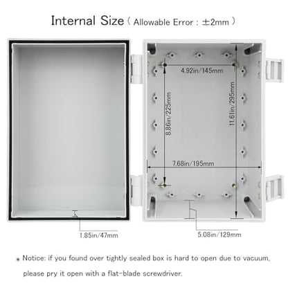 Junction Box IP65 Waterproof Electrical Box Outdoor ABS Plastic Project Box Hinged Shell Universal Enclosure Box with Mounting Plate, Wall Brackets, Cable Glands 11.8"x 7.9" x 7.1" - color: Grey, size: 11.8"x 7.9" x 7.1"