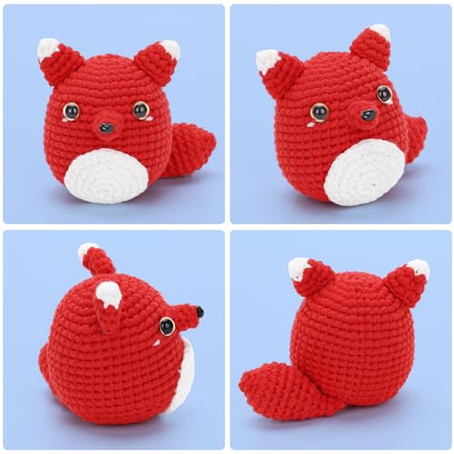 CrochetBox Red Fox Crochet Kit for Beginners, Easy Craft for Adults - color: Red Fox
