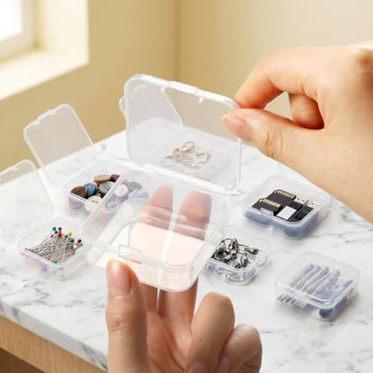 SATINIOR 48 Packs Clear Small Plastic Containers Transparent Storage Box with Hinged Lid for Small Items Crafts Jewelry (2.12 x 2.12 x 0.79 Inches) - size: 2.12 x 2.12 x 0.79 in