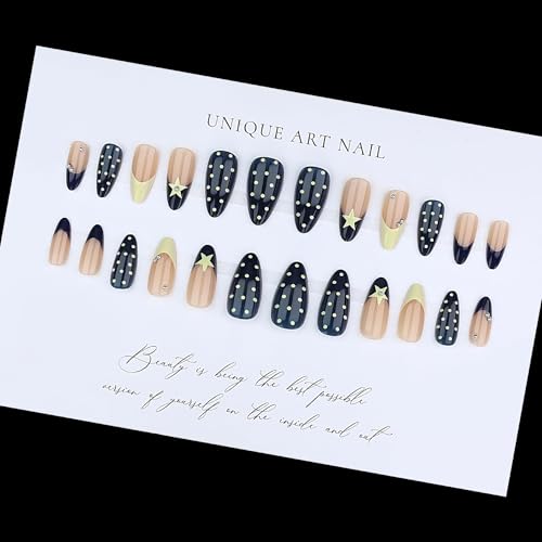 Almond Press on Nails Medium Polka Dot Stick on Nails 24pcs - color: Color04