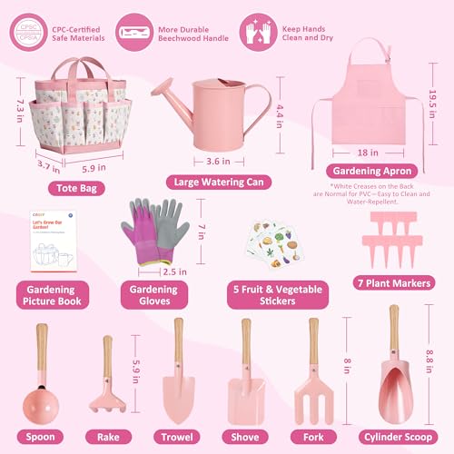 Cossy 13 PCS Kids Gardening Set,Garden Tool Kit for Kids and Toddlers - color: Pink