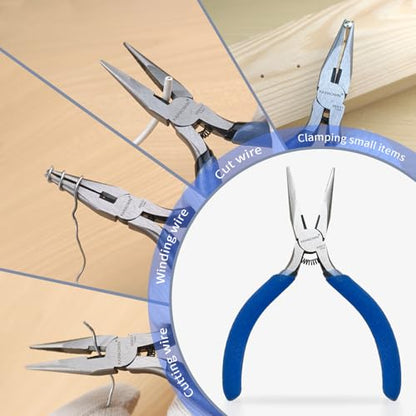 KAIHAOWIN 5" Mini Needle Nose Pliers - 5 Pack, Precision Small Long Nose Pliers for Jewelry Making & Wire Cutting, Spring Loaded Thin Needle Nose Pliers Set, Rustless High Carbon Steel - size: 5 Pack