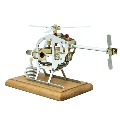 NIKOLATOY Stirling Engine Helicopter Model Kit, Heat Powered Flying Rotor Engine with Alcohol Burner, Mechanical Engineering Desk Toy, Physics Experiment Display Model