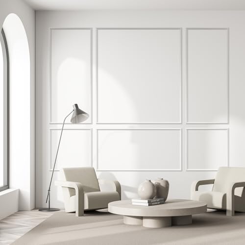 Peel and Stick Wall Molding Kit Set of 6 Frames - color: White