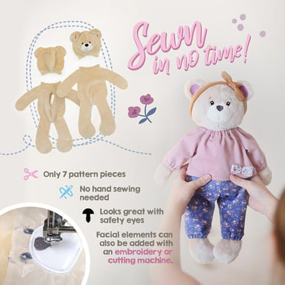 kullaloo Dress Me Bestie - Stuffed Animal Sewing Patterns for Bunny, Bear & Elephant Kids Companions with Removable Outfits | Paper Pattern, QR Video Tutorials, PES & SVG Files | Designed in Canada - color: Dress Me Besties Bear, Bunny & Elephant with Clo