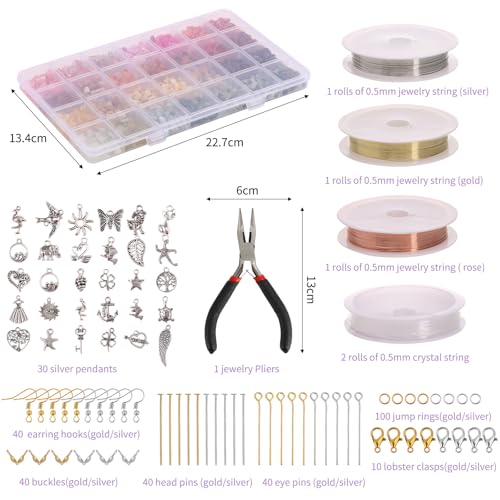 Quefe 56 Colors 1800pcs Crystal Beads Jewelry Making Supplies Kit - color: 56 Colors