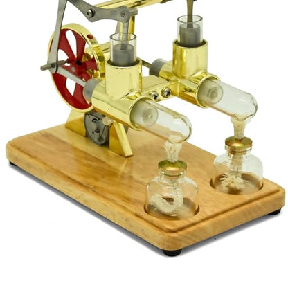 NIKOLATOY Double Cylinder Stirling Engine Model Kit, Dual Cylinder Heat Engine Motor with Alcohol Burner, Advanced Physics Experiment Engine, Mechanical Engineering Desk Display - color: Twin Cylinder