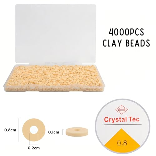 4000pcs Cream Yellow Clay Beads,6mm Heishi Bead Polymer Flat Round Disc Bulk Beads for Jewelry Making,DIY Friendship Bracelet and Necklace Craft - color: Cream Yellow