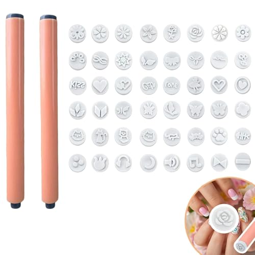 48 Pcs Nail Stamp Pen Set with 2 Ergonomic Handles & 48 Interchangeable Stamp Heads, Floral Butterfly Animal Patterns Nail Art Stamping Kit, Portable Storage Case Included, Design Tools for Women