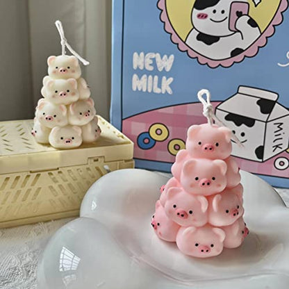 Piggy Christmas Tree Silicone Candle Mold, DIY 3D Piggy Tower Shape Mold, Stack Piggy for Candle Making Handmade Ornaments, Cute Animal Molds for Christmas Gift(2.8x2.36) - color: Piggy Christmas Tree 2.8"x2.36"