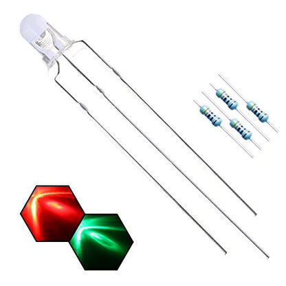 100pcs 3mm Red & Green Lights Bi-Color LED Diodes Common Cathode Clear Round Lens +200pcs Resistors (for DC 6-12V) Included, Bright Bulb Lamps Light Emitting Diode - color: [14] Red&green (Common Cathode) / 100pcs, style: [A] 3mm Constant Light