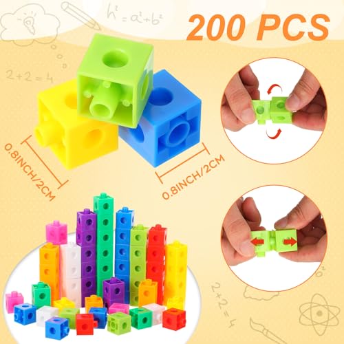 Jenaai 200 Pieces Linking Cubes for Math Counting Cubes, Plastic Counting Blocks, Colorful Math Manipulatives Classroom Learning Supplies for Preschool Activities Boy Girl(Classic Style) - style: Classic Style