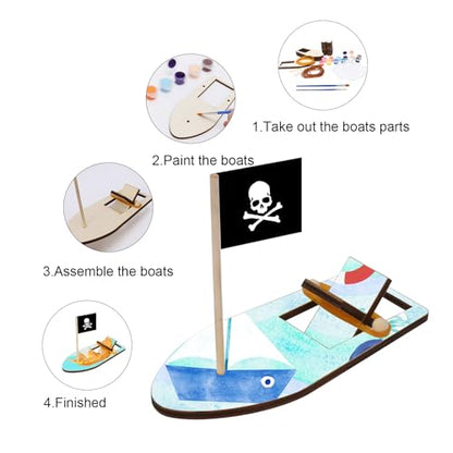 Fennoral 8 Pack Wooden Boat Crafts for Kids DIY to Build and Paint - color: Boat