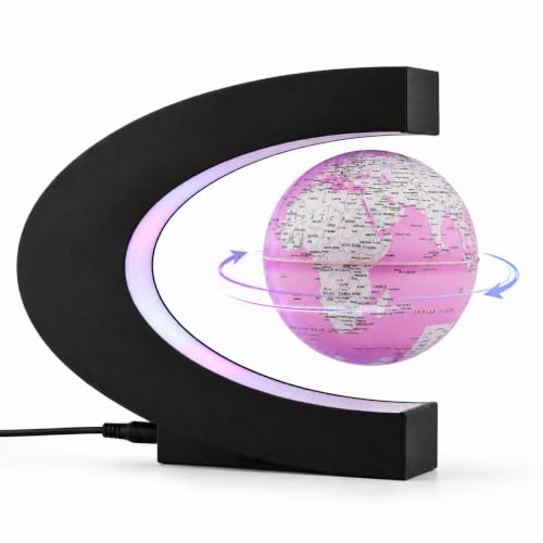 Magnetic Levitation Rotating World Globe with LED Light and Touch Control - color: Pink Glow Color-Changing