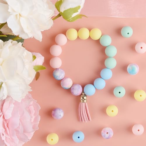 ASTARON 100Pcs 15mm Macaron Colors Silicone Beads for Keychain Making Craft - color: Macaron Colors Mixed