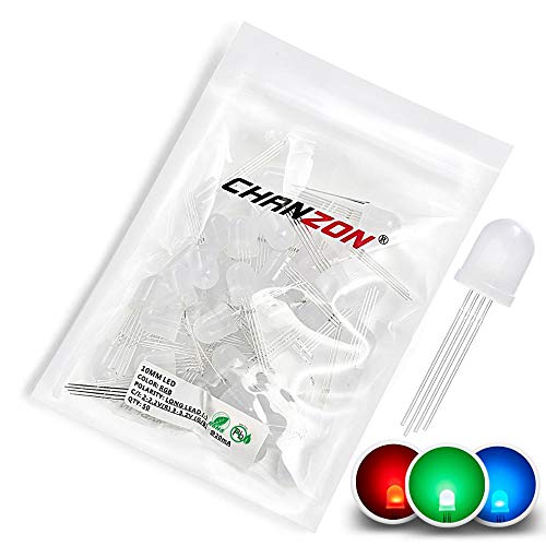 CHANZON 50 pcs 10mm RGB Multicolor Diffused LED Diode Lights Common Cathode - color: K) Rgb (Common Cathode) (50pcs)