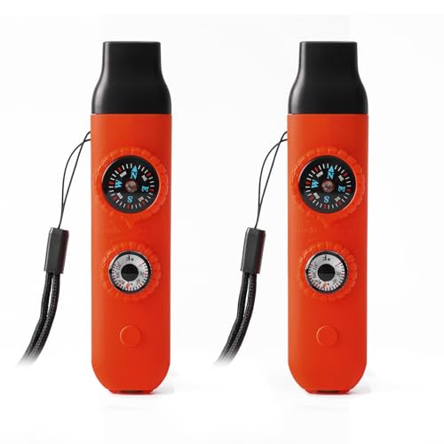 Emergency Survival Safety Whistle，Whistle for Kids with Lanyard,Compass,Thermometer,Ideal for Kayaking, Boating, Hiking, Camping, Climbing - color: Orange 2pcs