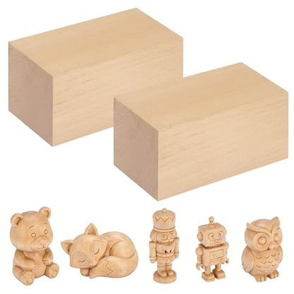 Basswood Carving Blocks - 2 Pack 6 x 3 x 3 inch Whittling Bass Wood Blocks Wood Carving Kit for Beginners, Soft Woodworking Blanks for Whittling, Use for Home, Crafts, Arts, DIY Projects - size: 2 PACK 6 x 3 x 3 Inch
