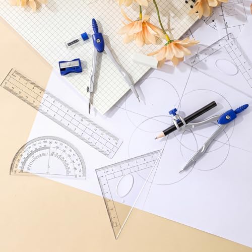 Zonon 10 Pcs Math Geometry Set for Student Compass Protractor, Dark Blue - color: Dark Blue