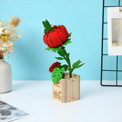 3D Wooden Puzzles Gardening Series Peony Model Building DIY Science Kit Birthday for Adults & Teens to Build Combination - style: Peony