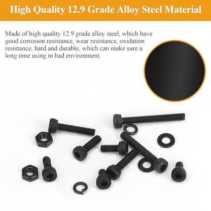 705 Pieces M2.5 Screws Nuts Washers Set Black, Sutemribor M2.5 x 4/6/8/10/12/16/20mm Hex Socket Head Cap Screws Nuts Washers Assortment Kit, 12.9 Grade Alloy Steel, Fully Threaded - size: M2.5 x 4/6/8/10/12/16/20mm Kit, style: Socket Head