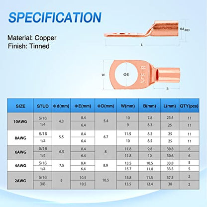 Nilight 150PCS Copper Wire Lugs and Heat Shrink Tubing | Heavy Duty 70PCS Battery Crimp Terminal and 80PCS 3:1 Heatshrink Tubes for 2 4 6 8 10 AWG Wires Distribution Box Battery Cable Solar Systems - color: 150PCS Copper Wire Lugs
